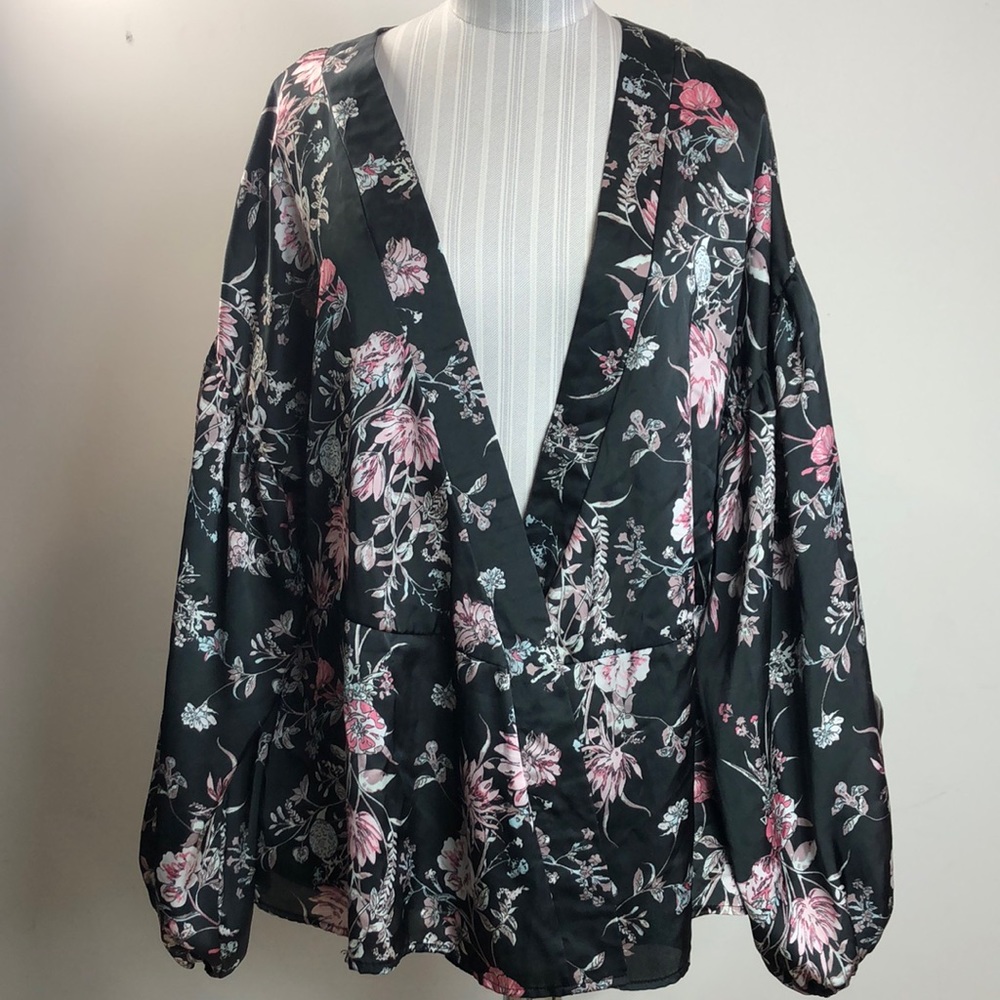Womens Taylor & Sage blouse black floral long sleeve XL